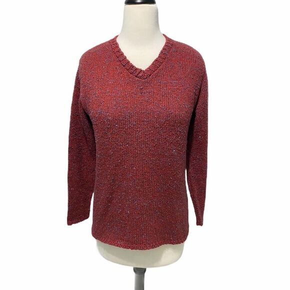 Relais Knitwear Chunky Knit V-Neck Sweater Multicolor knit Details Red Large‎ - Picture 1 of 9